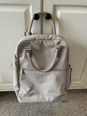Neutral Light Gray Backpack Laptop Tote with Gold Hardware
